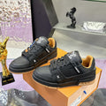 Men's Trainer Sneakers Black Embossed Calfskin Yellow/Ochre Lining |1AHTSW