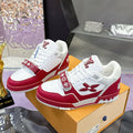 Men's Trainer Sneakers in Red and White Grained Calfskin and Patent Leather |1AHTC4