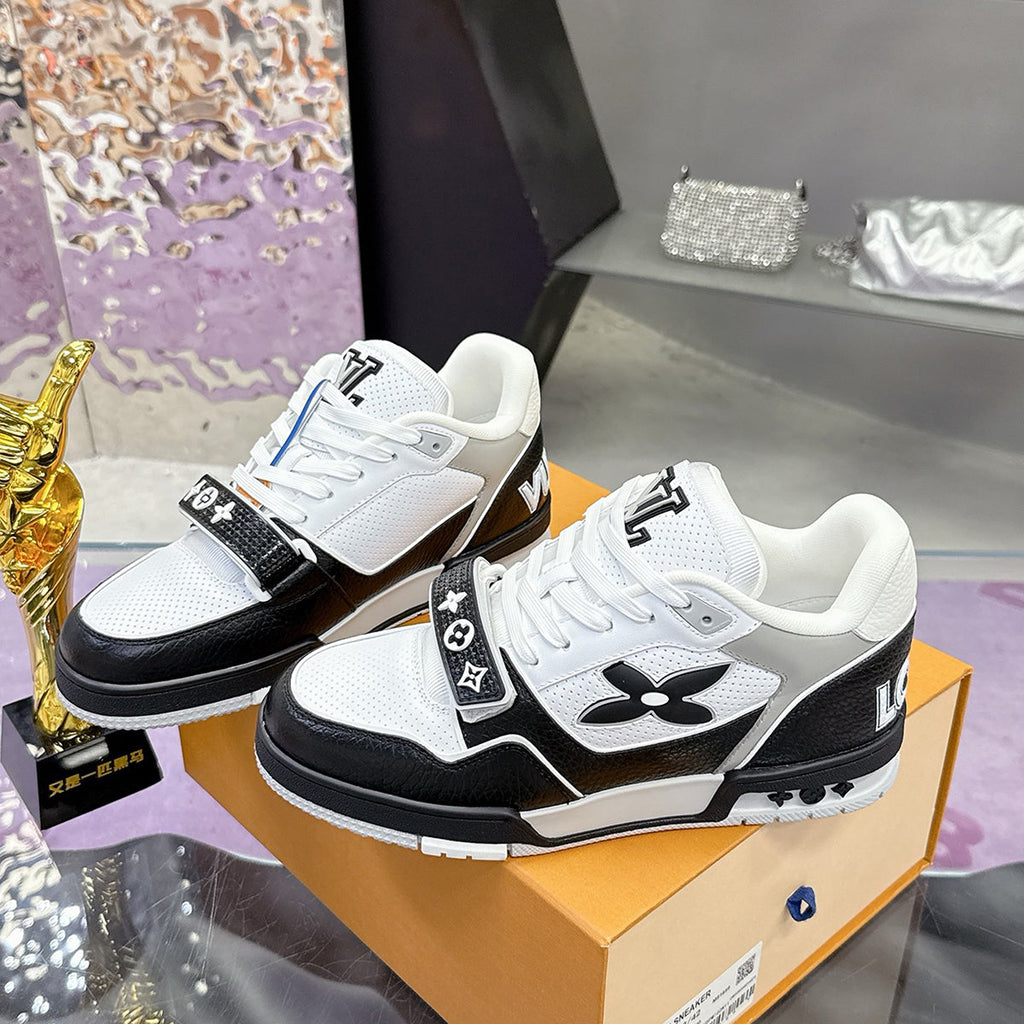 Men's  Trainer Sneakers Black/White Calfskin and Denim| 1A9ZB0