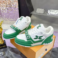Men's Trainer Sneakers Green/White Premium Leather with Velcro Strap |1A9JHX