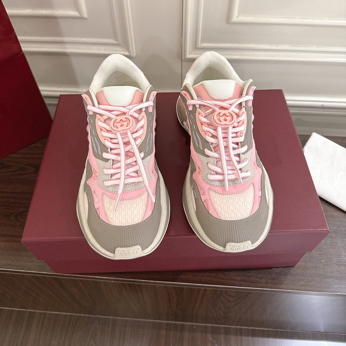 Women’s 2.0 Series Mesh and Leather Low-Top Sneakers (Pink/Gray) |816489 FAD5T 8755