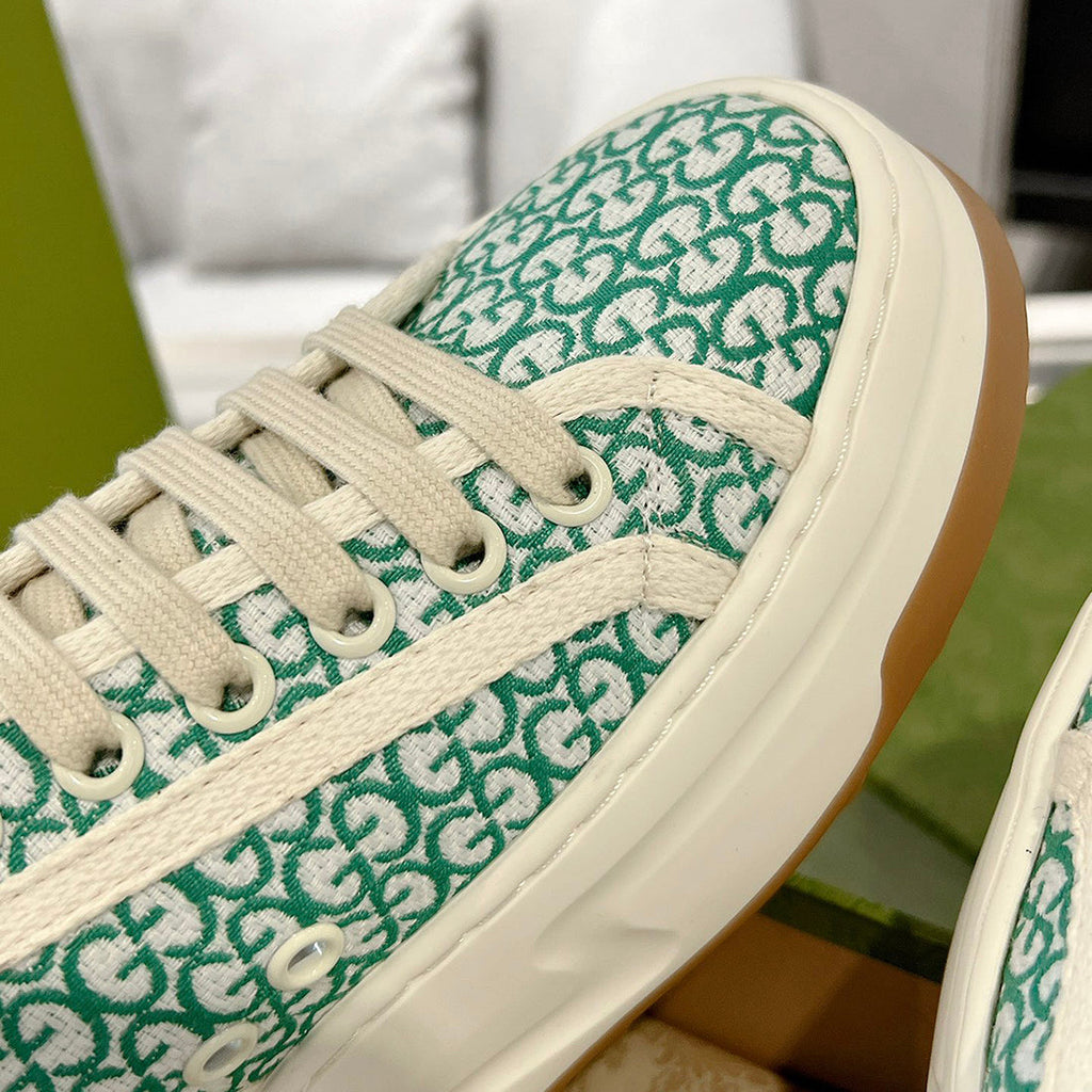 Women's Tennis 1977 Green/White GG Canvas Chunky-Sole Sneakers 746766 FAC1Y 8445