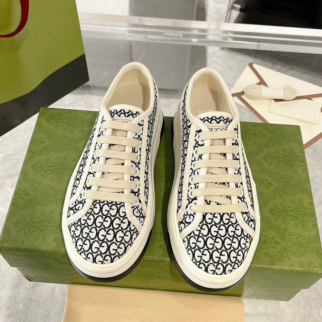 Tennis 1977 Women's GG Black Canvas Chunky-Sole Sneakers| 746766 FAC1Y 8445