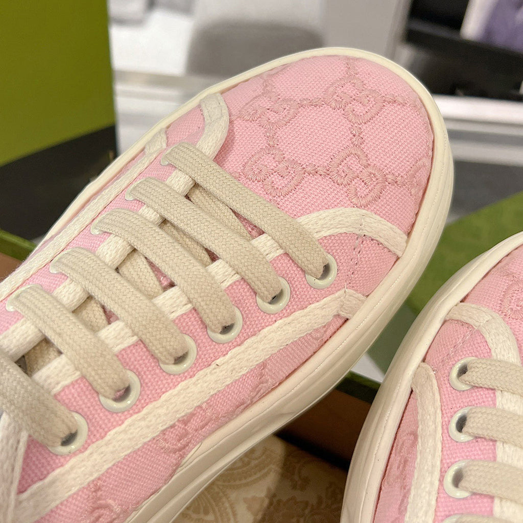 Women's Tennis 1977 Series Pink GG Subtle Print Chunky-Sole Canvas Sneakers |782737 FAC9X 5949