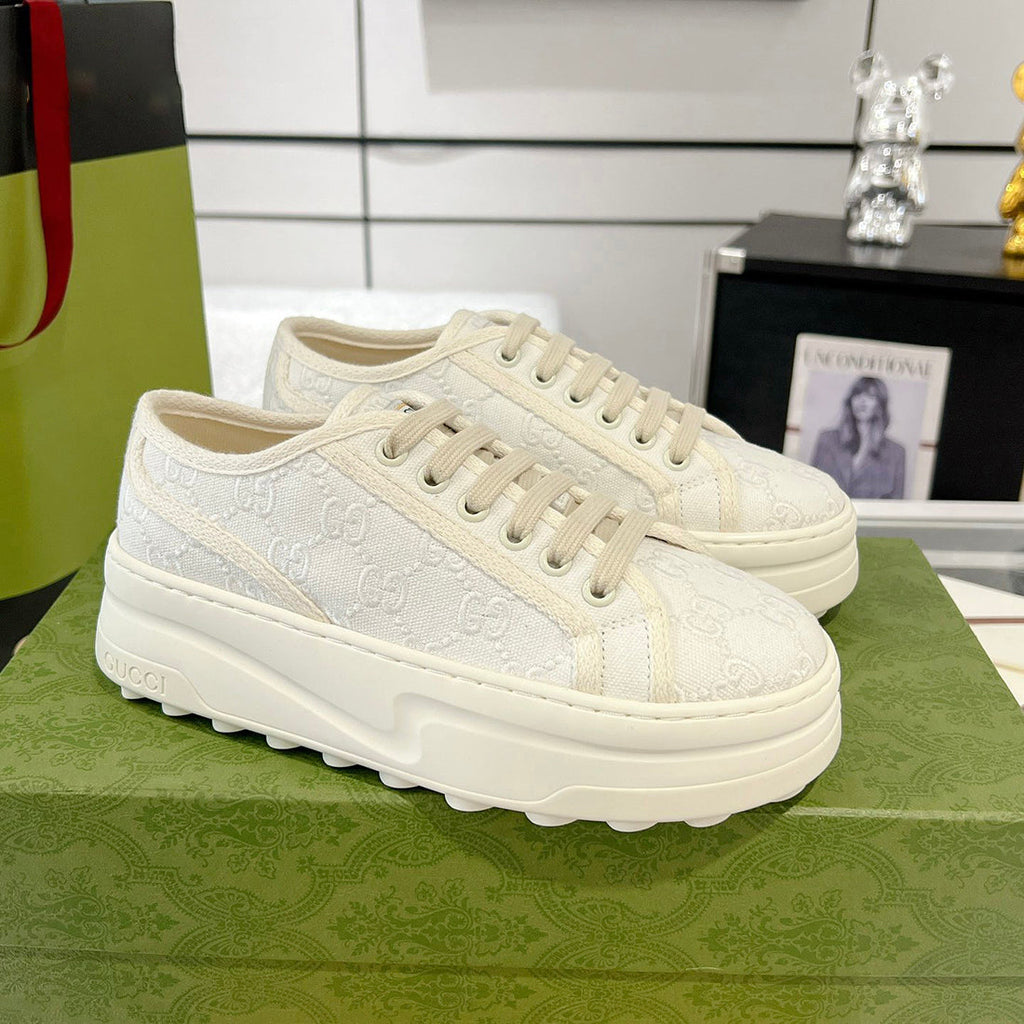 Women's Tennis 1977 Series GG White Canvas Chunky-Sole Sneakers |746767 20Q20 9044