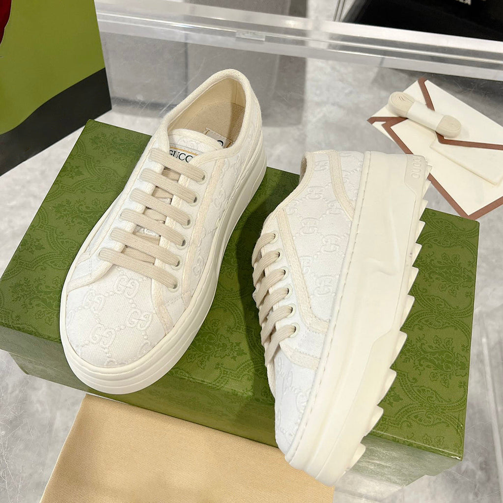 Women's Tennis 1977 Series GG White Canvas Chunky-Sole Sneakers |746767 20Q20 9044