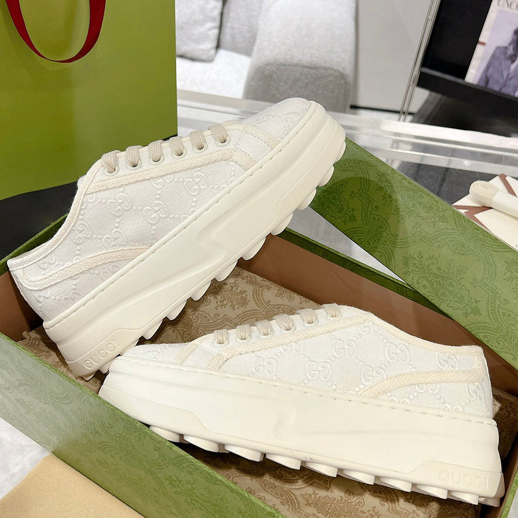 Women's Tennis 1977 Series GG White Canvas Chunky-Sole Sneakers |746767 20Q20 9044
