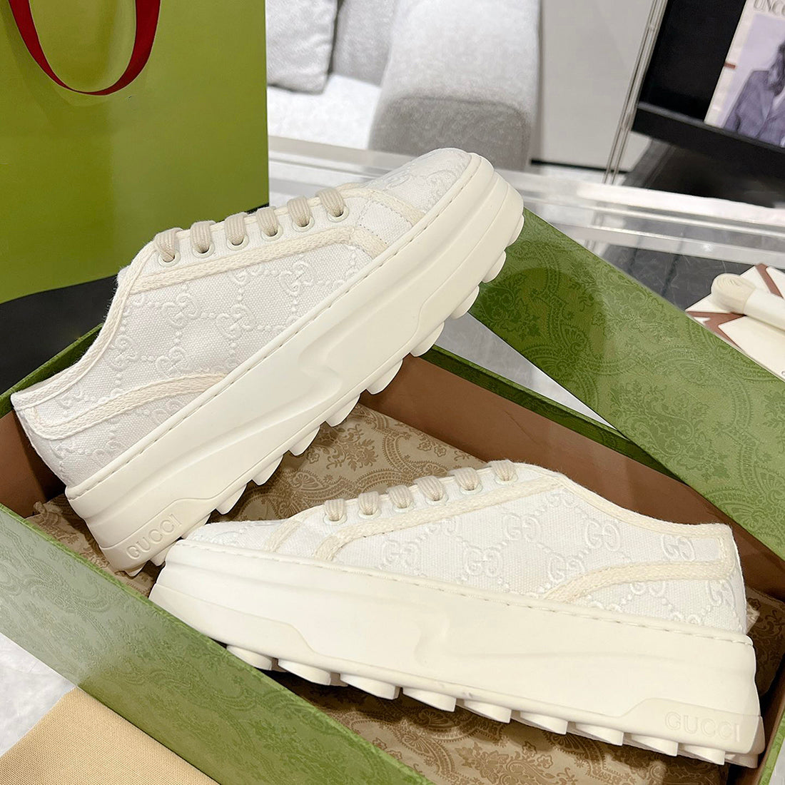 Women's Tennis 1977 Series GG White Canvas Chunky-Sole Sneakers |746767 20Q20 9044