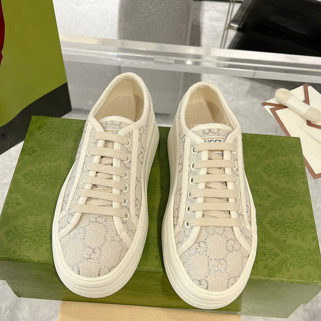 Women's Tennis 1977 Series Silver GG Canvas Chunky-Sole Sneakers |746767 20Q20 9044