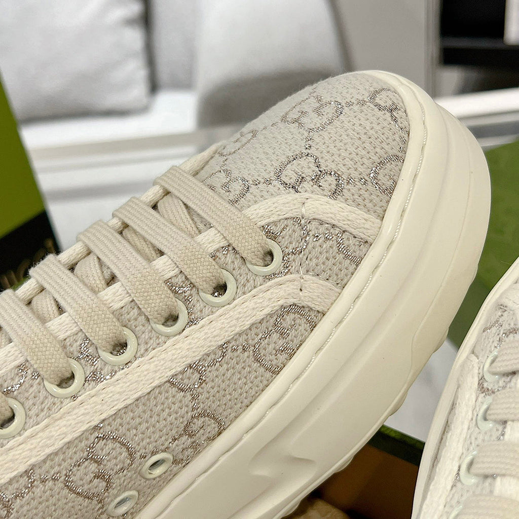 Women's Tennis 1977 Series Silver GG Canvas Chunky-Sole Sneakers |746767 20Q20 9044