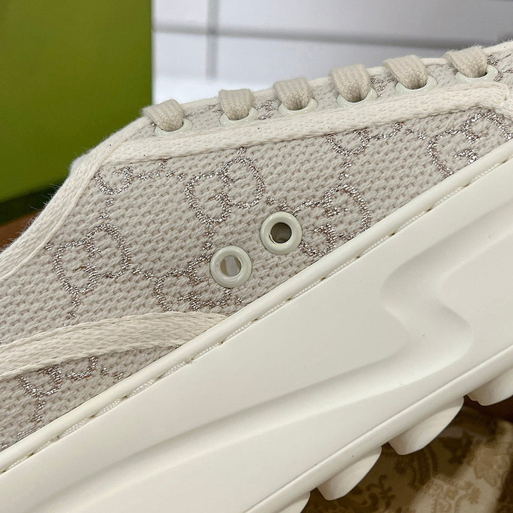 Women's Tennis 1977 Series Silver GG Canvas Chunky-Sole Sneakers |746767 20Q20 9044