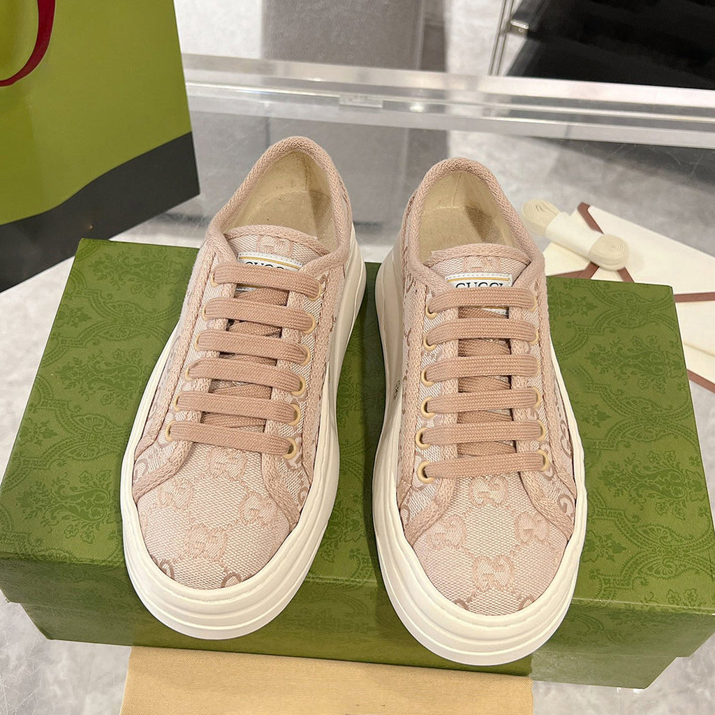 Women's Pink Canvas Platform Sneakers 746766 FABZZ 5641