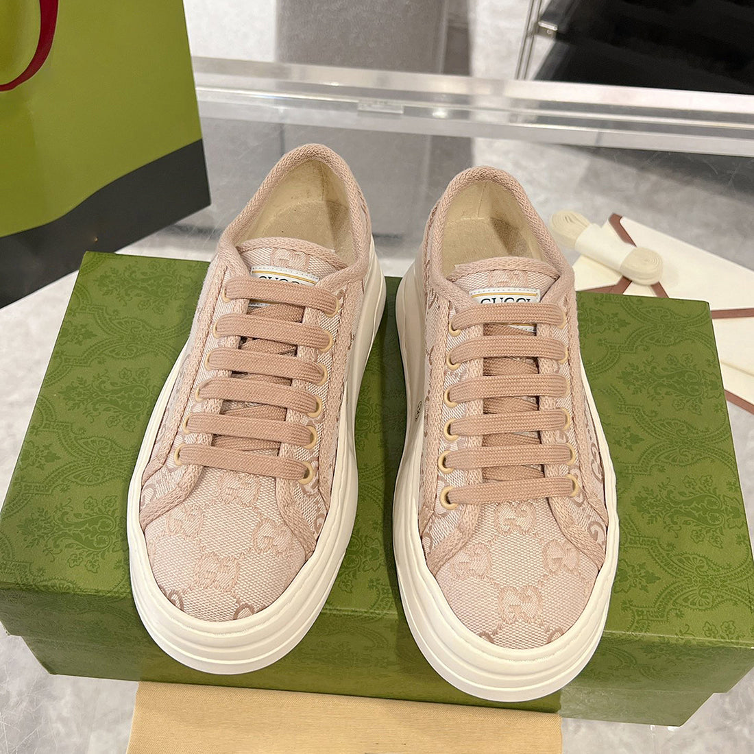 Women's Pink Canvas Platform Sneakers 746766 FABZZ 5641
