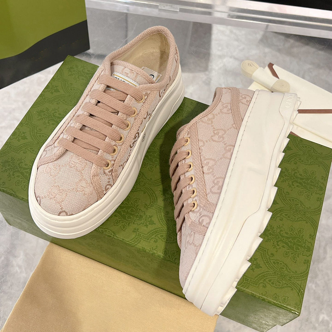 Women's Pink Canvas Platform Sneakers 746766 FABZZ 5641