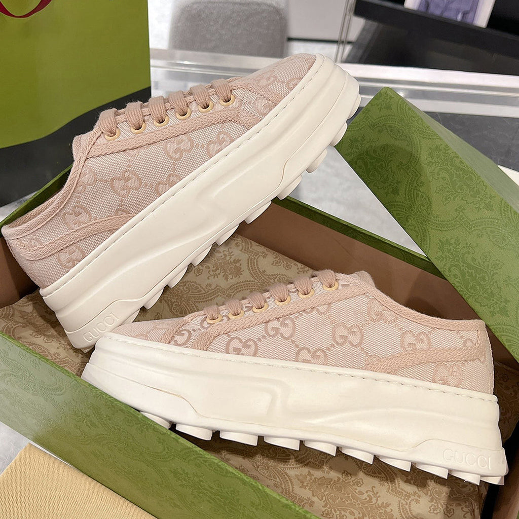 Women's Pink Canvas Platform Sneakers 746766 FABZZ 5641