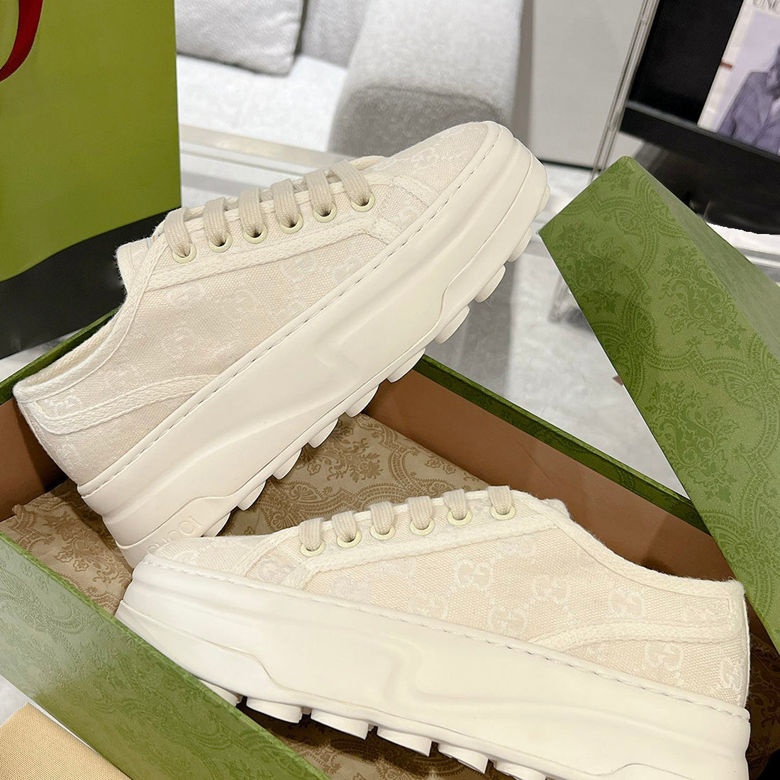 Women's Tennis 1977 Collection Oversized Beige Canvas Platform Sneakers |746767 20Q20 9044