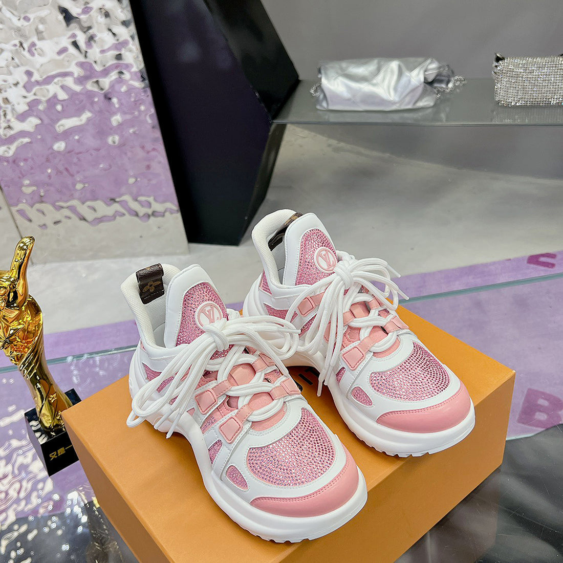 Women's Archlight Sneakers White/Pink Calfskin, Technical Fabric and Nylon Blend| 1A9RUT