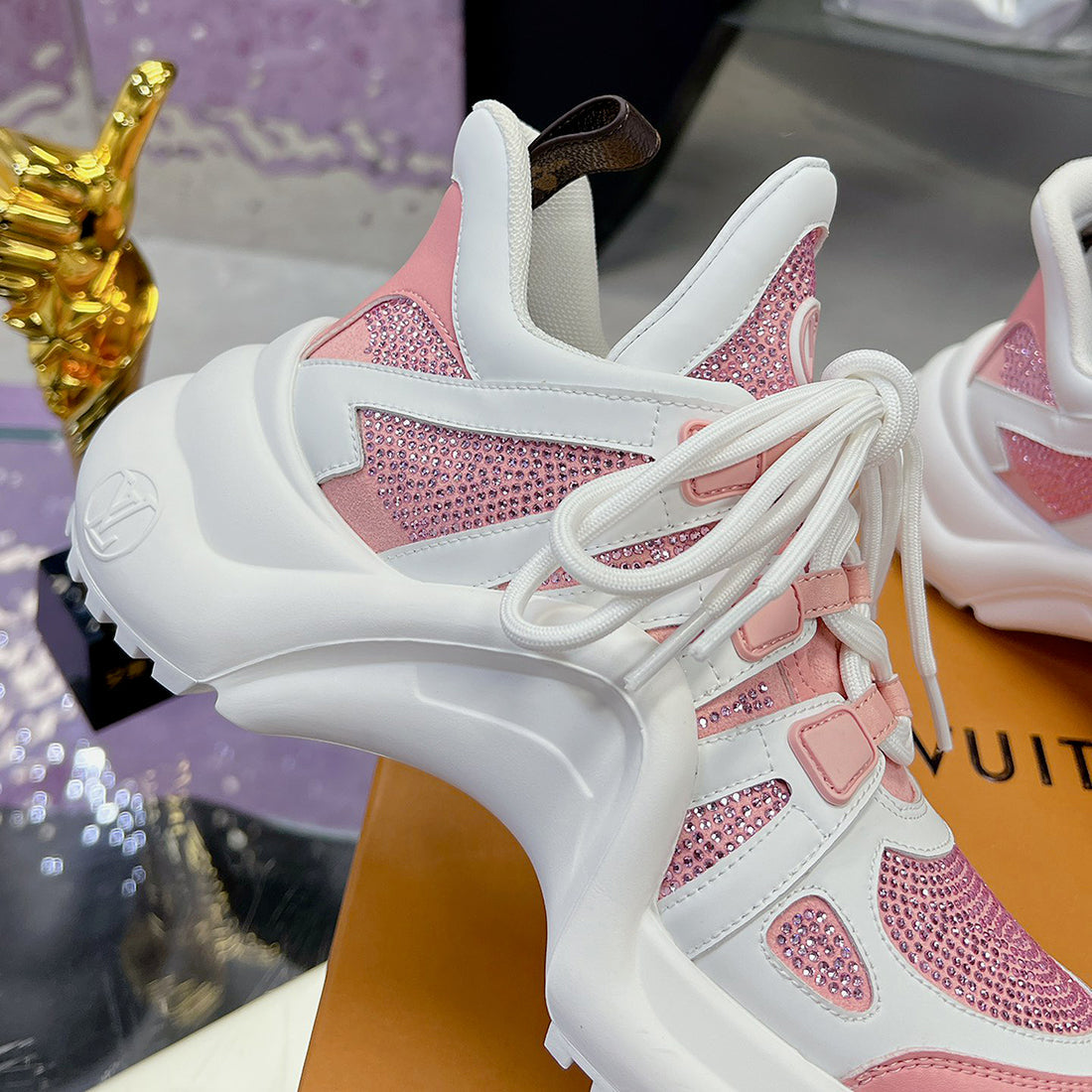 Women's Archlight Sneakers White/Pink Calfskin, Technical Fabric and Nylon Blend| 1A9RUT