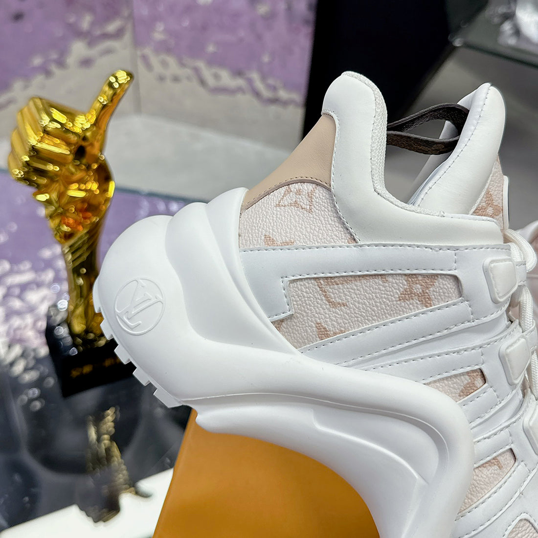 Archlight Sneakers in Dune Beige Lacquered Monogram Canvas with Smooth Leather Trim |1AHOT5