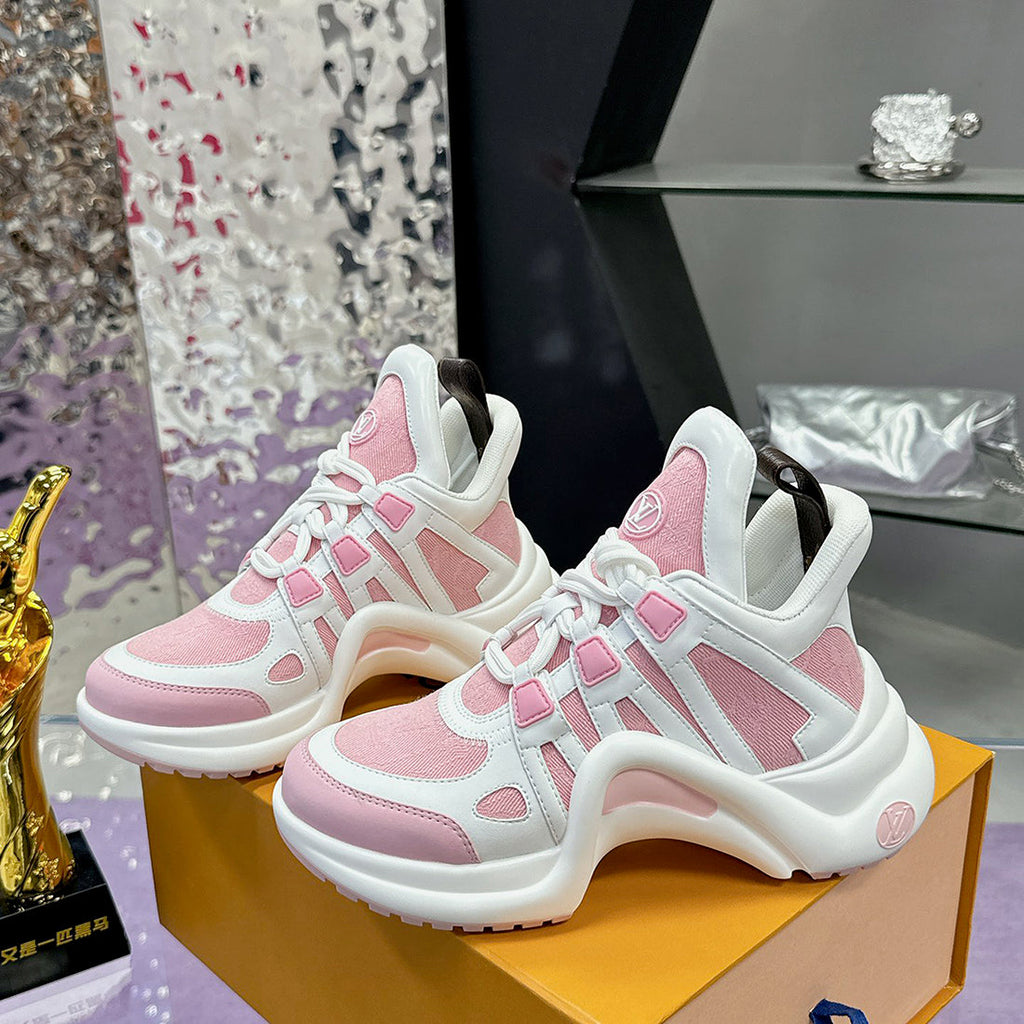Women's Archlight Sneakers in White and Pink Calfskin with Technical Fabric Panels |1ABP72