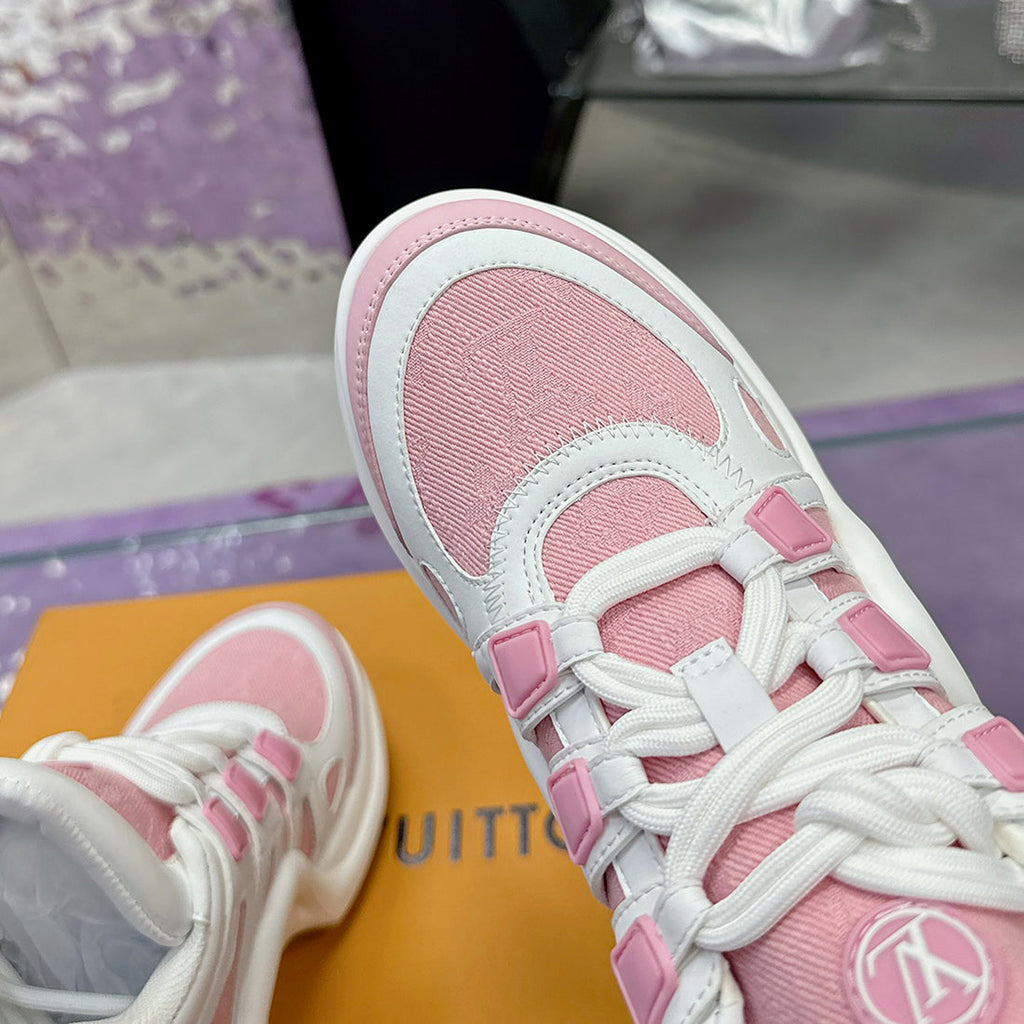 Women's Archlight Sneakers in White and Pink Calfskin with Technical Fabric Panels |1ABP72