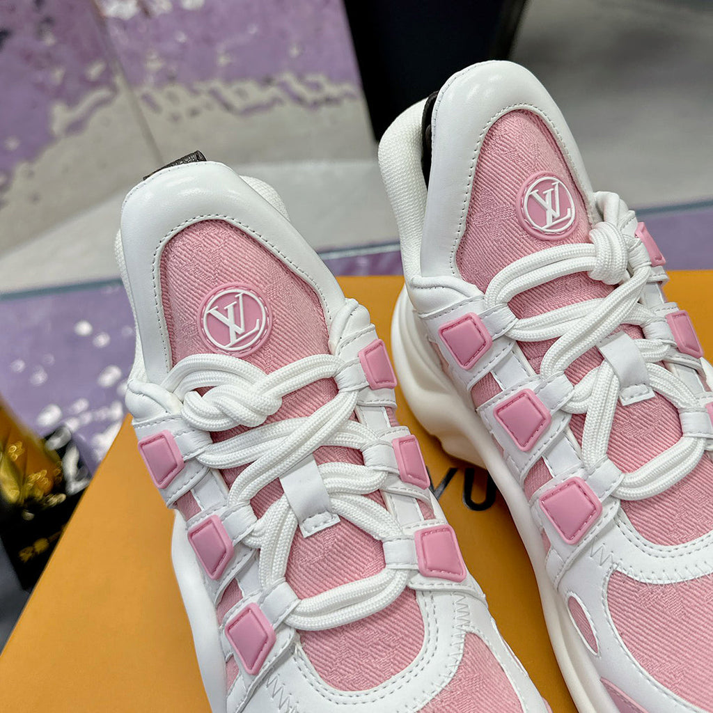 Women's Archlight Sneakers in White and Pink Calfskin with Technical Fabric Panels |1ABP72