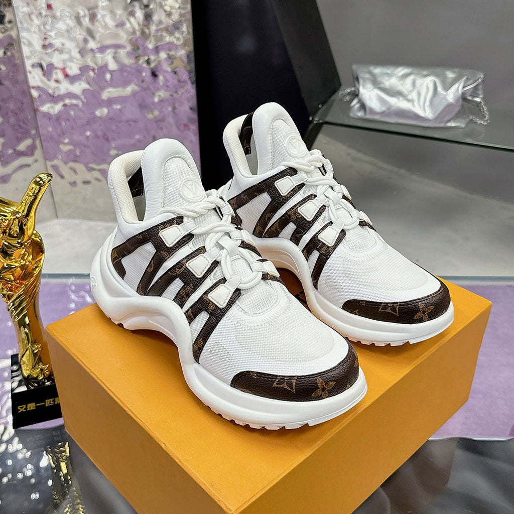 Women's Archlight Sneakers White/Brown Calfskin and High-Tech Mesh |1A43L1