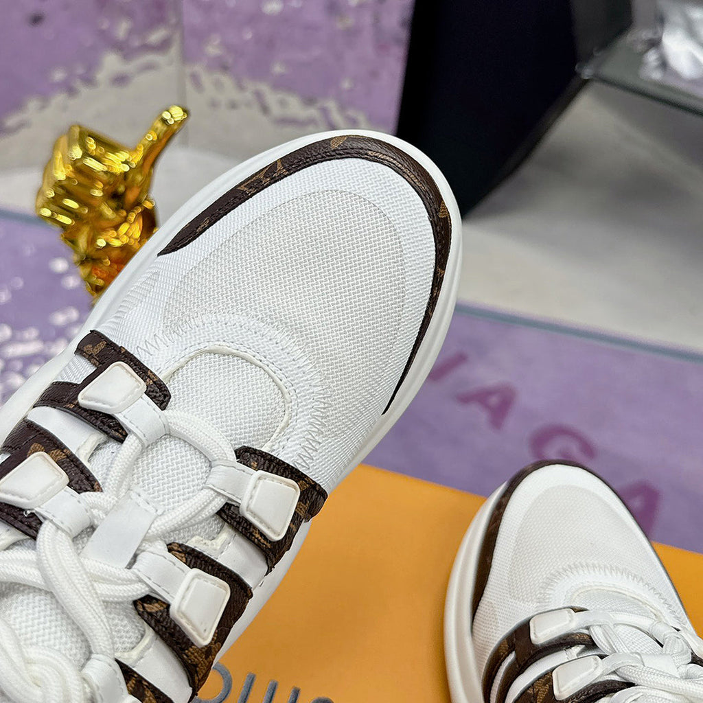 Women's Archlight Sneakers White/Brown Calfskin and High-Tech Mesh |1A43L1