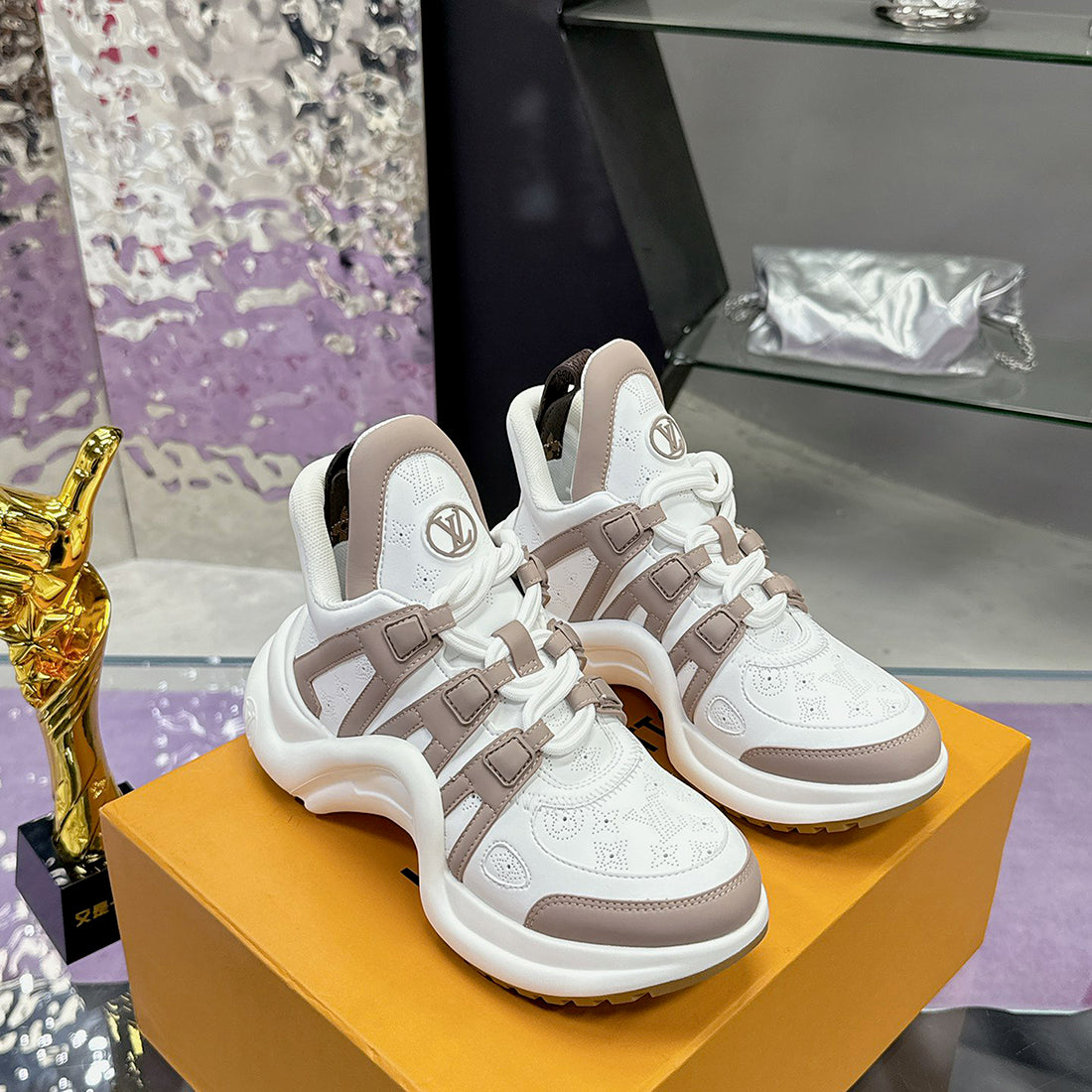 Archlight Sneakers in White Calfskin, Monogram Canvas, or Perforated Leather| 1AB318