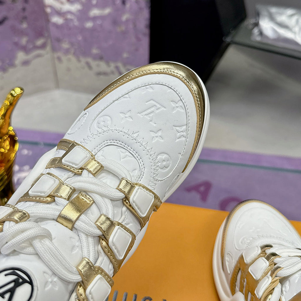 Women's Archlight Sneakers in White Technical Fabric and Gold Patent Leather| 1A52J2
