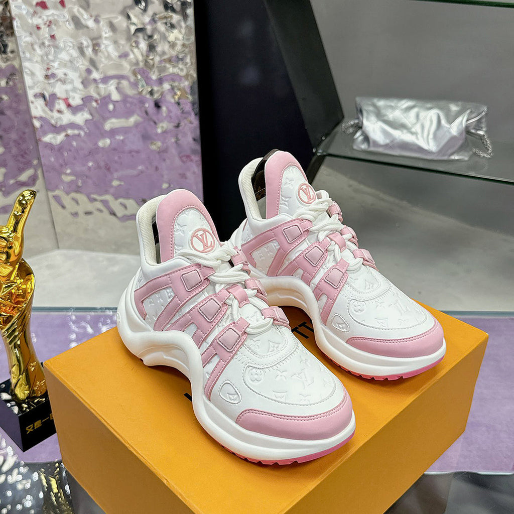 Women's Archlight Sneakers, Pink-White Monogram Embossed| 1A4X75