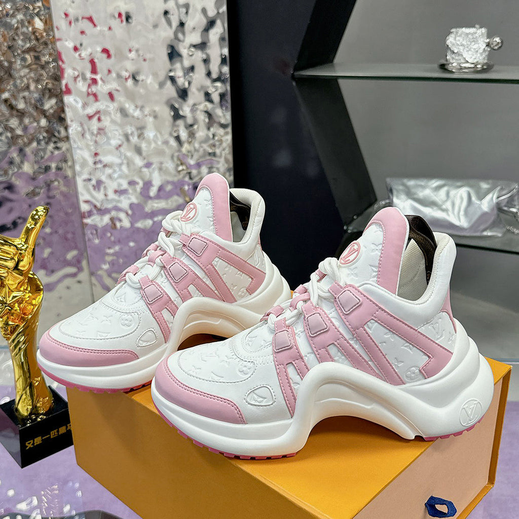 Women's Archlight Sneakers, Pink-White Monogram Embossed| 1A4X75