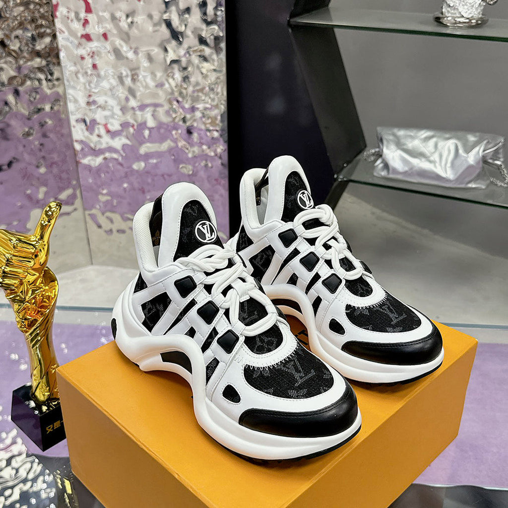 Women's Archlight Sneakers in White, Black Calfskin, and Mesh| 1A43KV