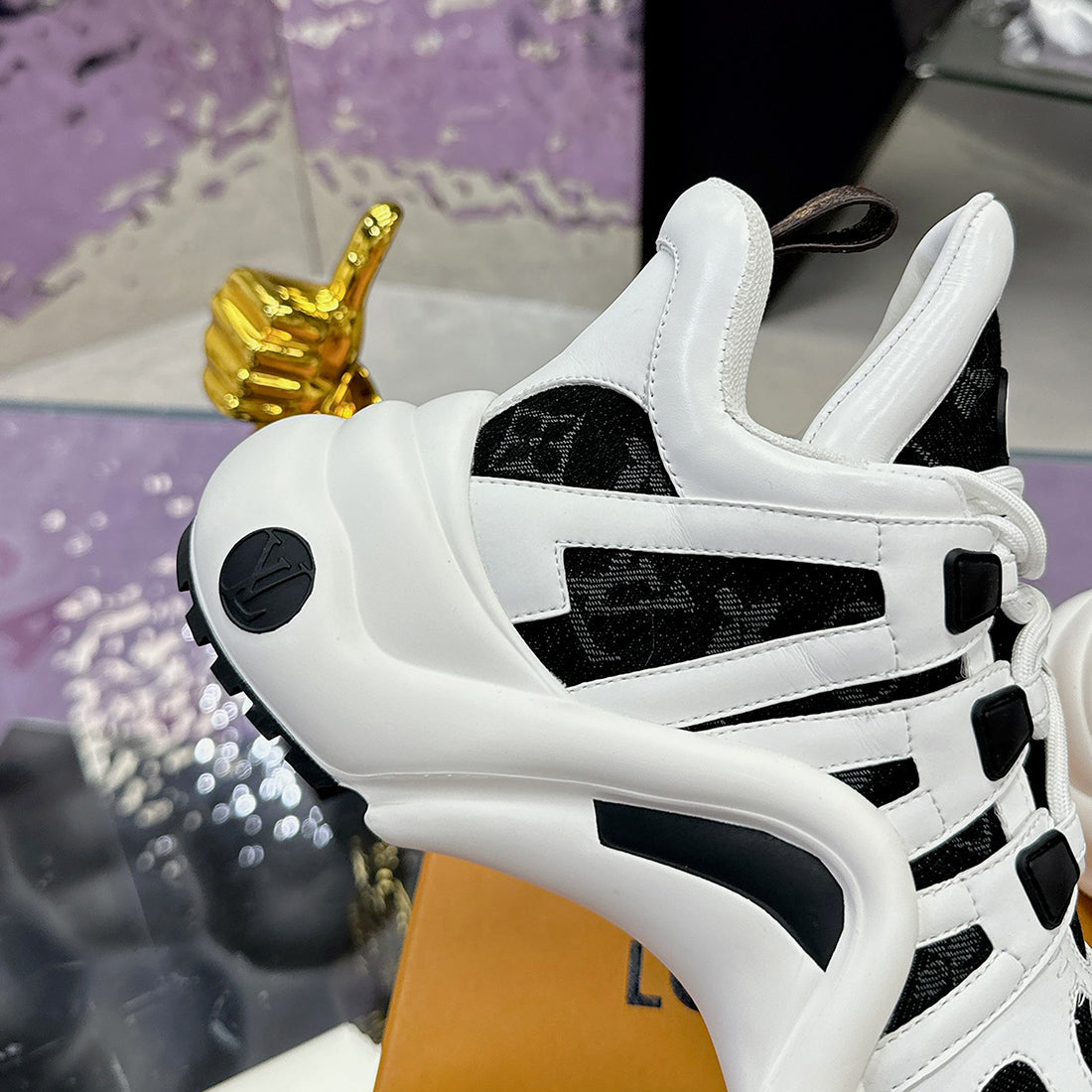 Women's Archlight Sneakers in White, Black Calfskin, and Mesh| 1A43KV