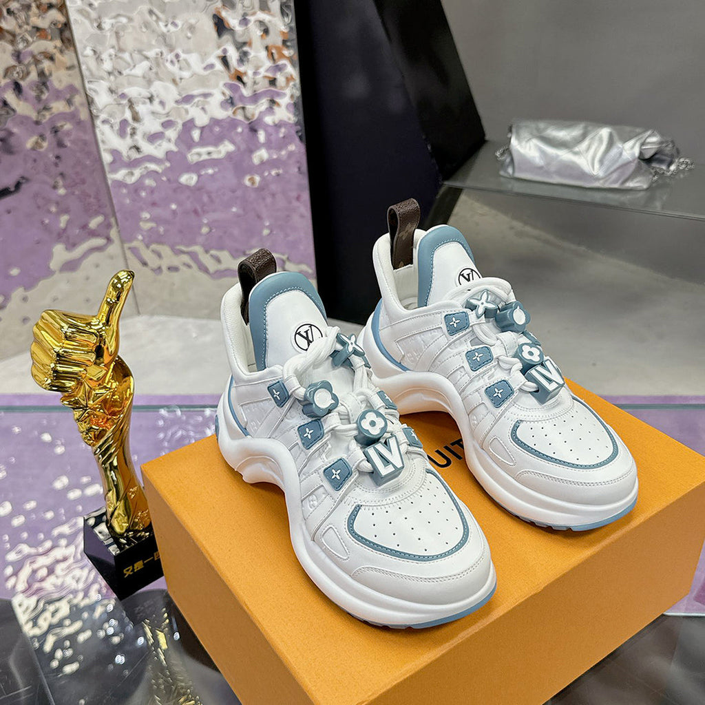 Women's Archlight Series Sneakers in White and Blue Calfskin Leather with Technical Fabric |1A43KX