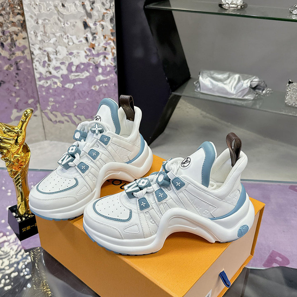 Women's Archlight Series Sneakers in White and Blue Calfskin Leather with Technical Fabric |1A43KX