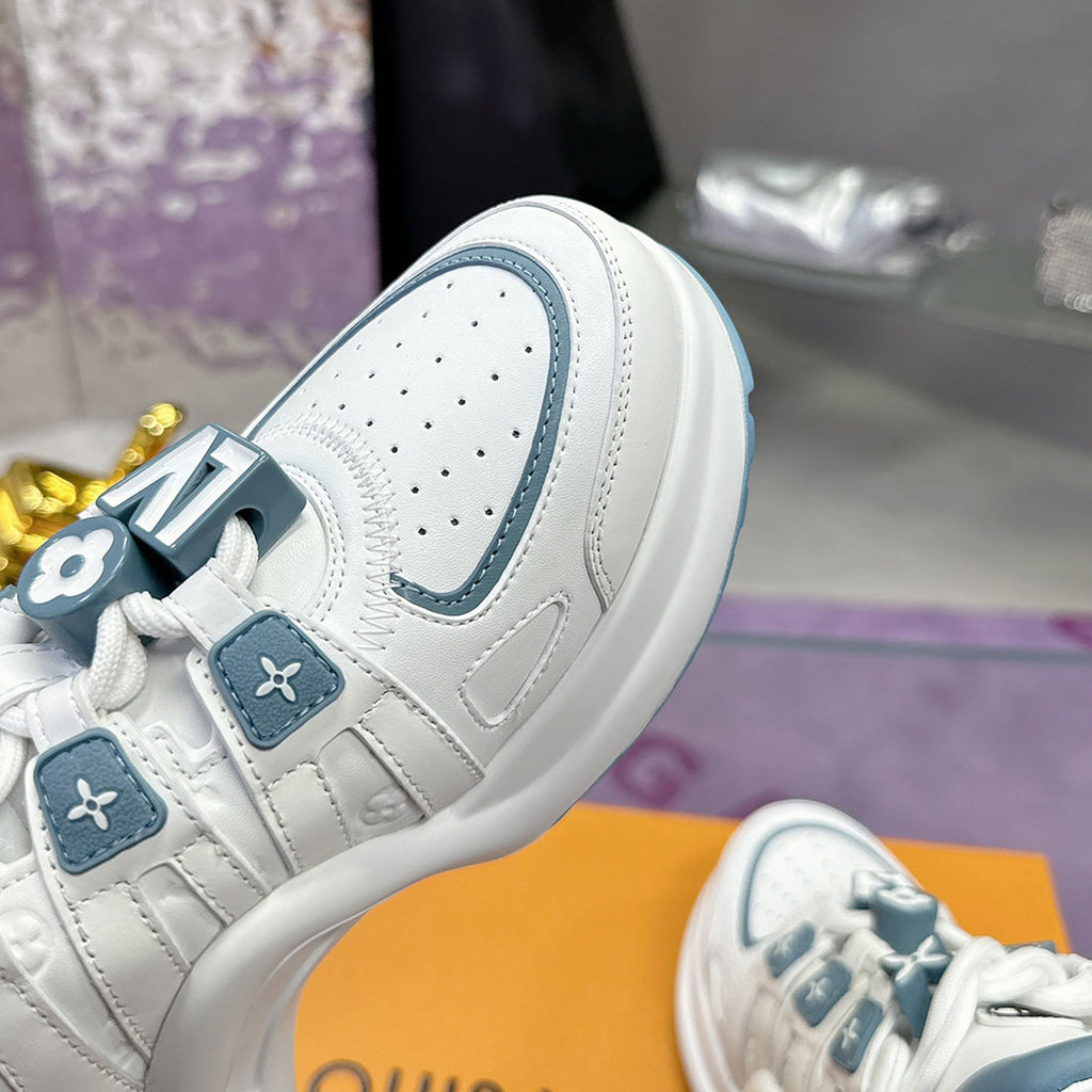 Women's Archlight Series Sneakers in White and Blue Calfskin Leather with Technical Fabric |1A43KX
