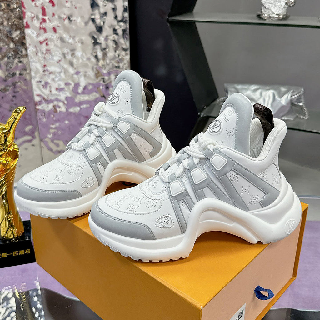 Women's Archlight Sneakers White, Gray Calfskin, Technical Fabric 1A43LH