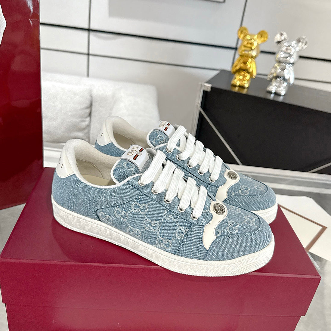 Women's Screener Series Blue Denim Jacquard Sneakers |577684-2KQ40-4467