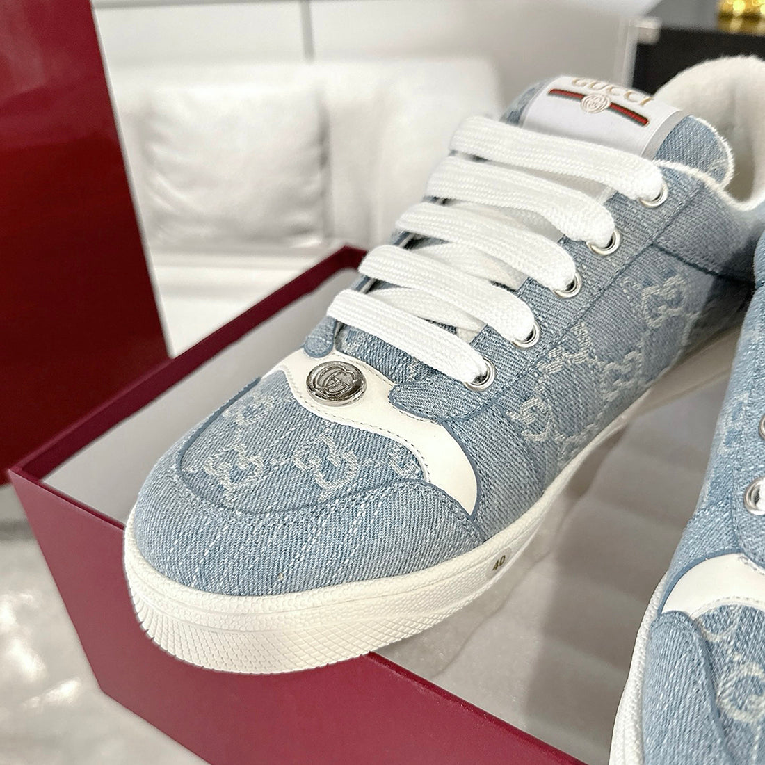 Men's Screener Series Blue Denim Jacquard Sneakers |576223-2KQ40-4467