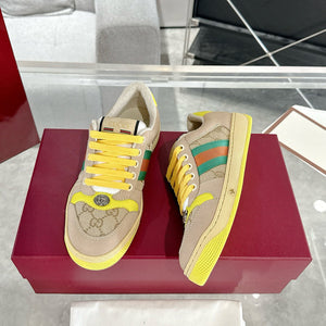 Men's Screener Series GG Canvas and Leather Mix Sneakers - Milkshake/Yellow| 546551 9Y920 9666