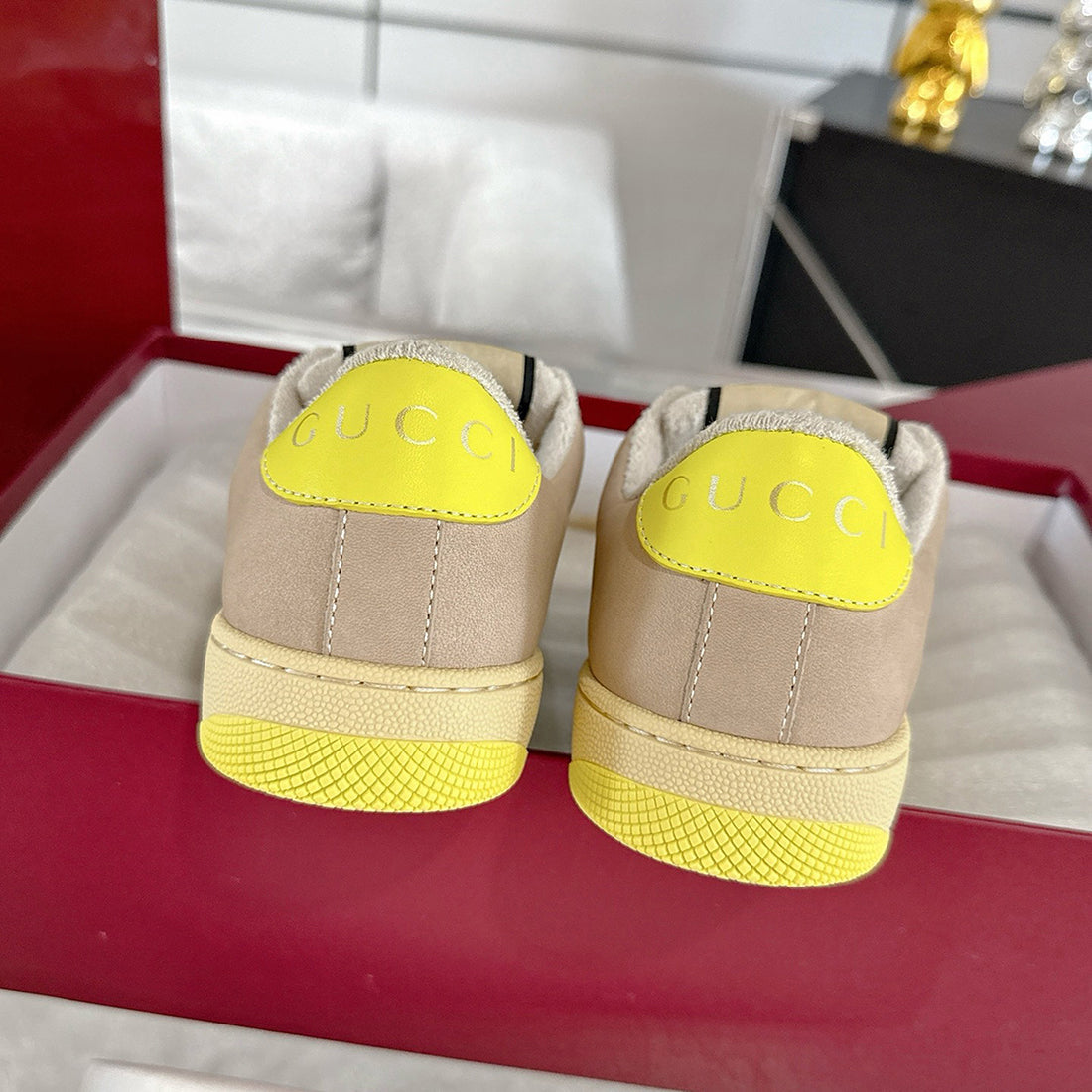 Men's Screener Series GG Canvas and Leather Mix Sneakers - Milkshake/Yellow| 546551 9Y920 9666