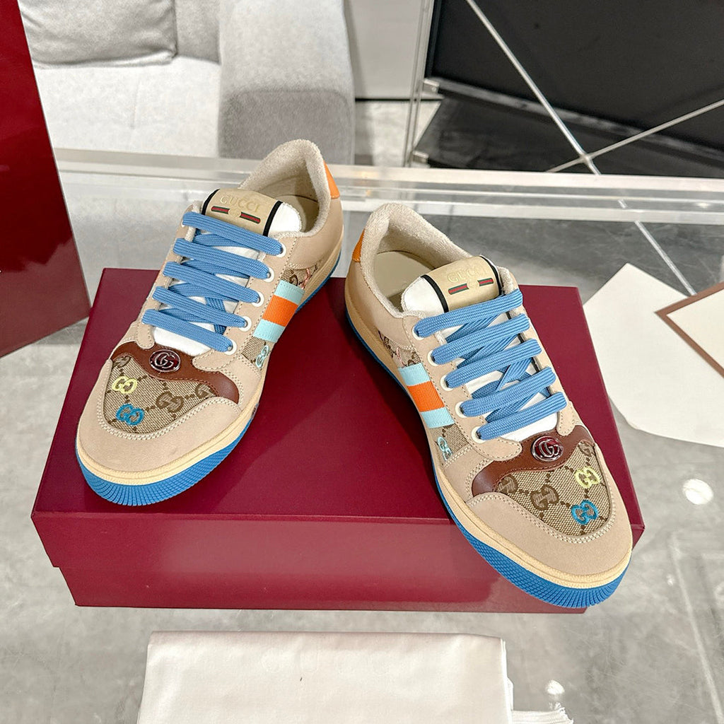 Screener Series GG Canvas Women's Sneakers (Beige with Blue/Orange Webbing) |677423 9SFR0 4983