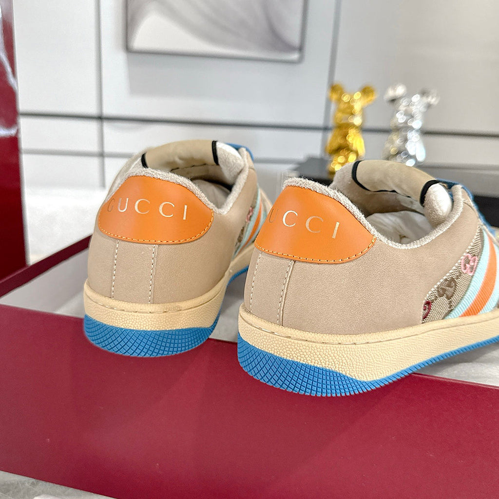 Screener Series GG Canvas Women's Sneakers (Beige with Blue/Orange Webbing) |677423 9SFR0 4983