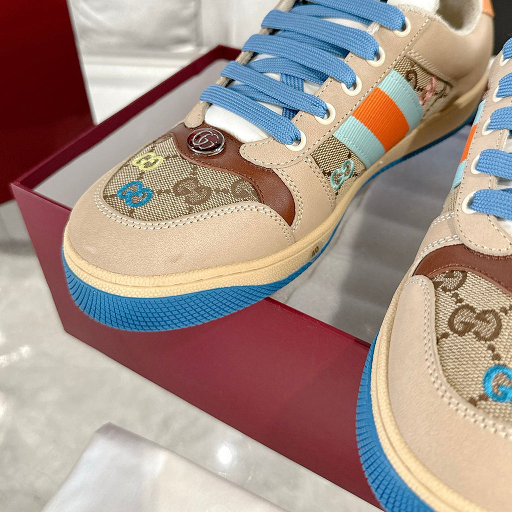 Screener Series GG Canvas Women's Sneakers (Beige with Blue/Orange Webbing) |677423 9SFR0 4983