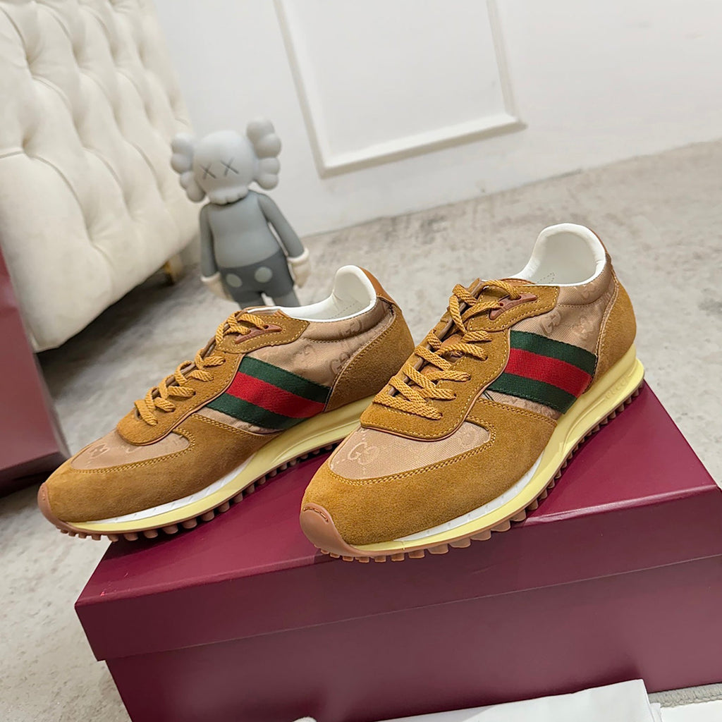 Men's Re-Motion Sneakers (Camel GG Canvas and Suede) |832461 AAEW3 9548