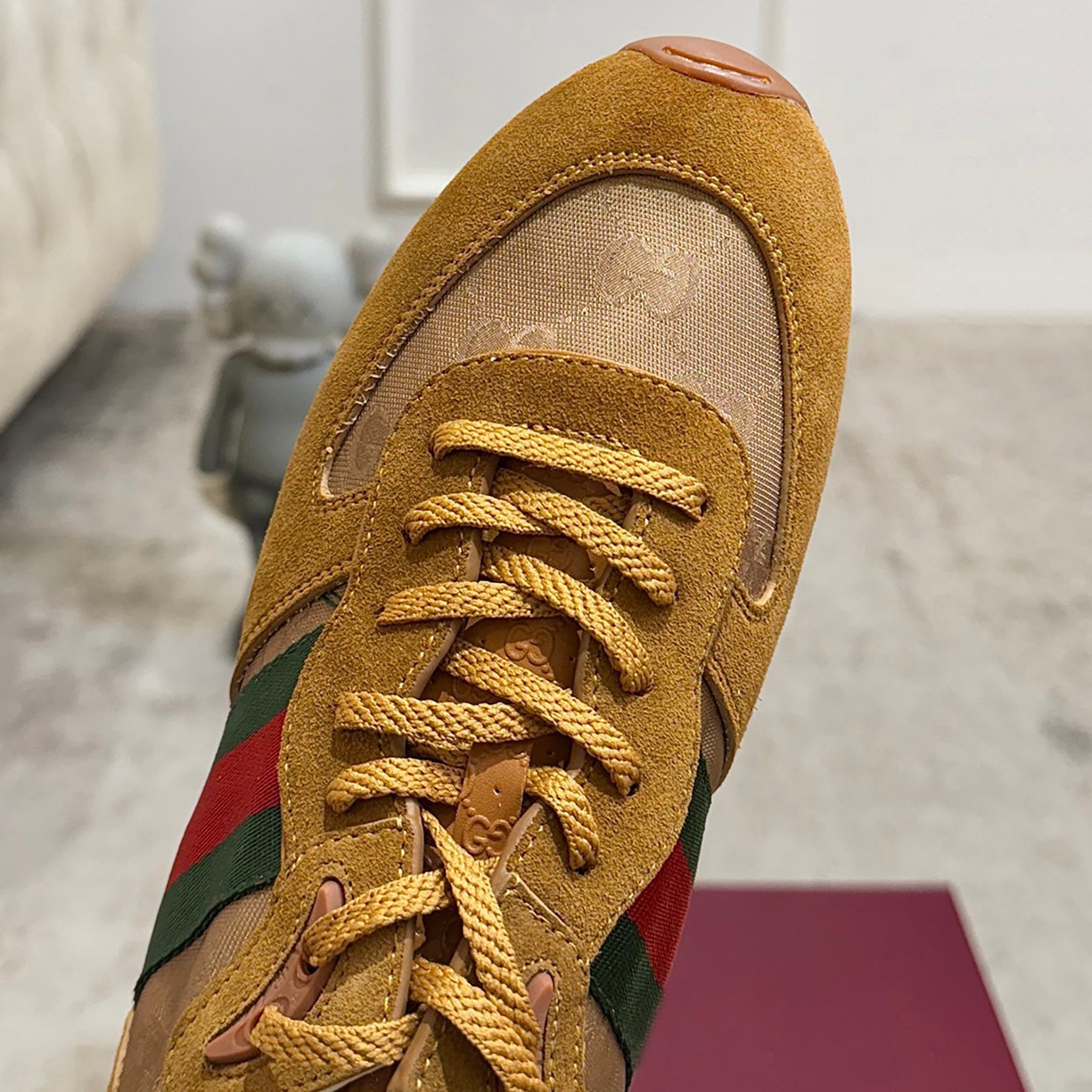 Men's Re-Motion Sneakers (Camel GG Canvas and Suede) |832461 AAEW3 9548