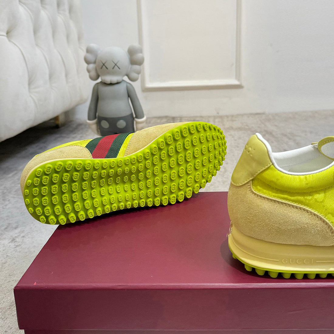 Men's Re-Motion Collection Yellow GG Nylon and Suede Sneakers |832461 AAEW3