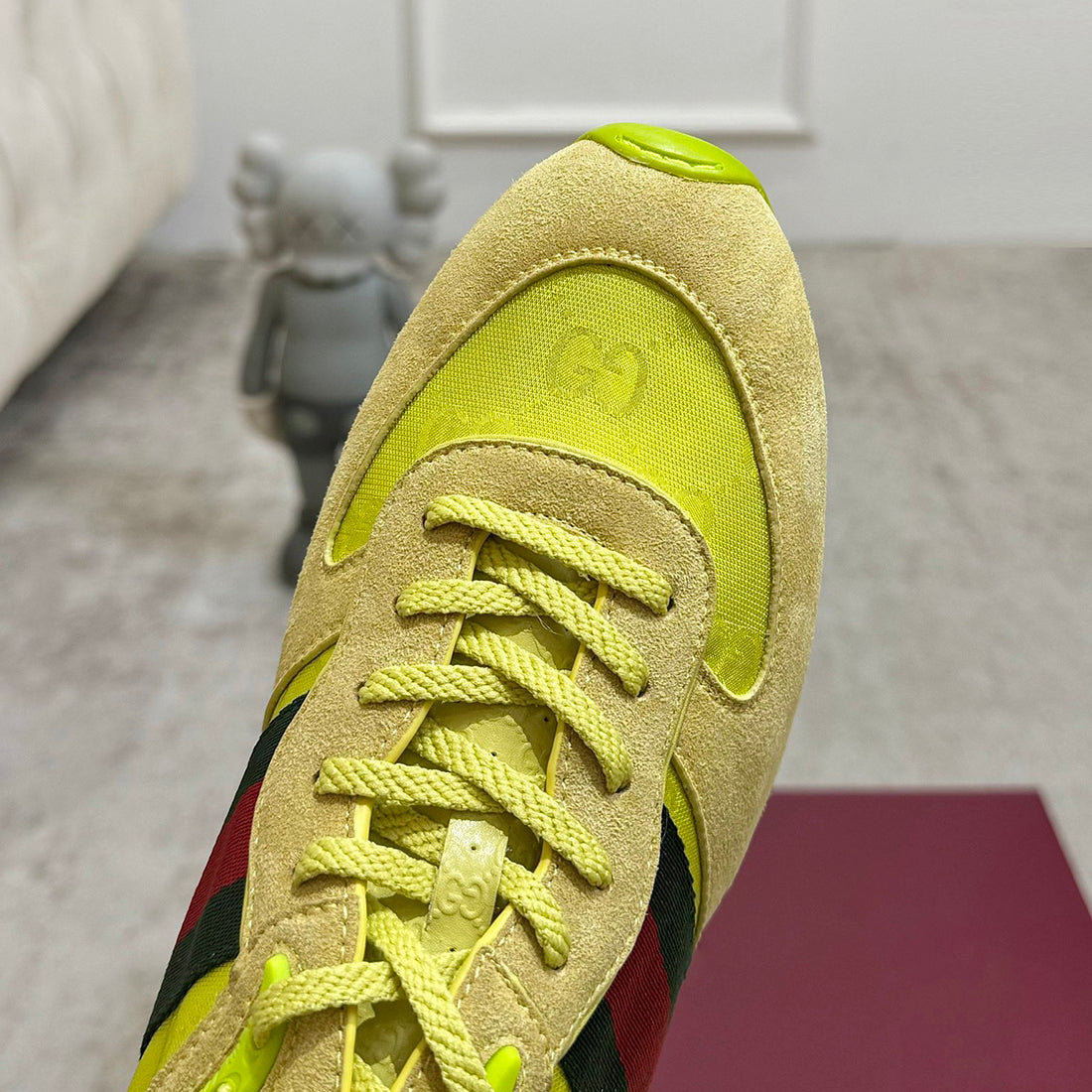 Men's Re-Motion Collection Yellow GG Nylon and Suede Sneakers |832461 AAEW3