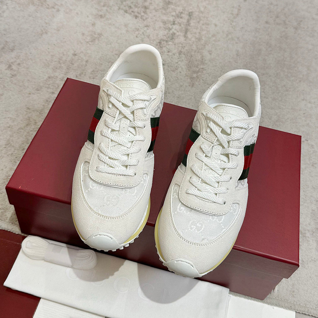 Women’s Re-Motion Series White GG Canvas and Suede Sneakers| 832918 AAEZM 9067